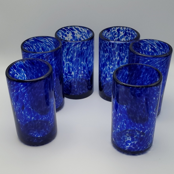 Unique Handblown Glass Water Tumblers Drinkware (Set of 6), "Marine" - Picture 2 of 7